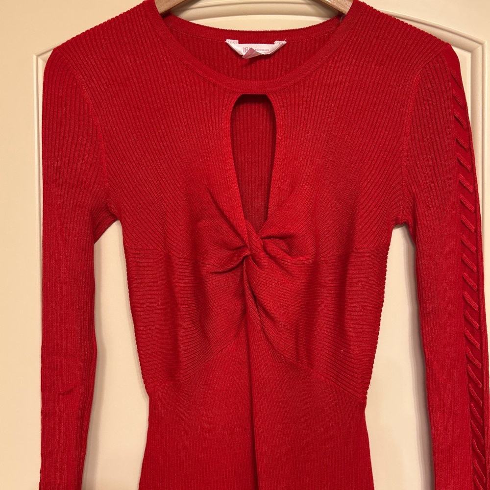 Red Knotted Long Sleeve Top